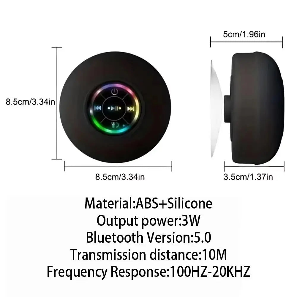 RGB LED Bluetooth Speaker with Suction Cup Waterproof Wireless Speaker for Shower Pool Party Portable Outdoor Travel Speaker