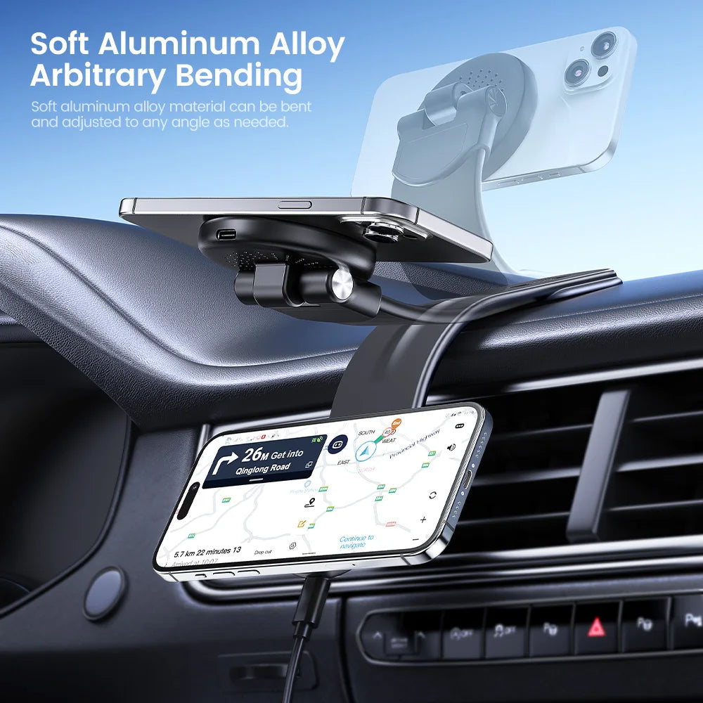 15W Wireless Car Charger Bendable Magnetic Car Phone Holder for Macsafe for Iphone 15 14 13 Pro Max Phone Holder in Car
