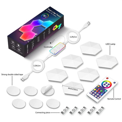 RGBIC Smart Bluetooth LED Hexagon Wall Light App/Remote Control Geometric Modular Music Sync Night Light Game Living Room Decor