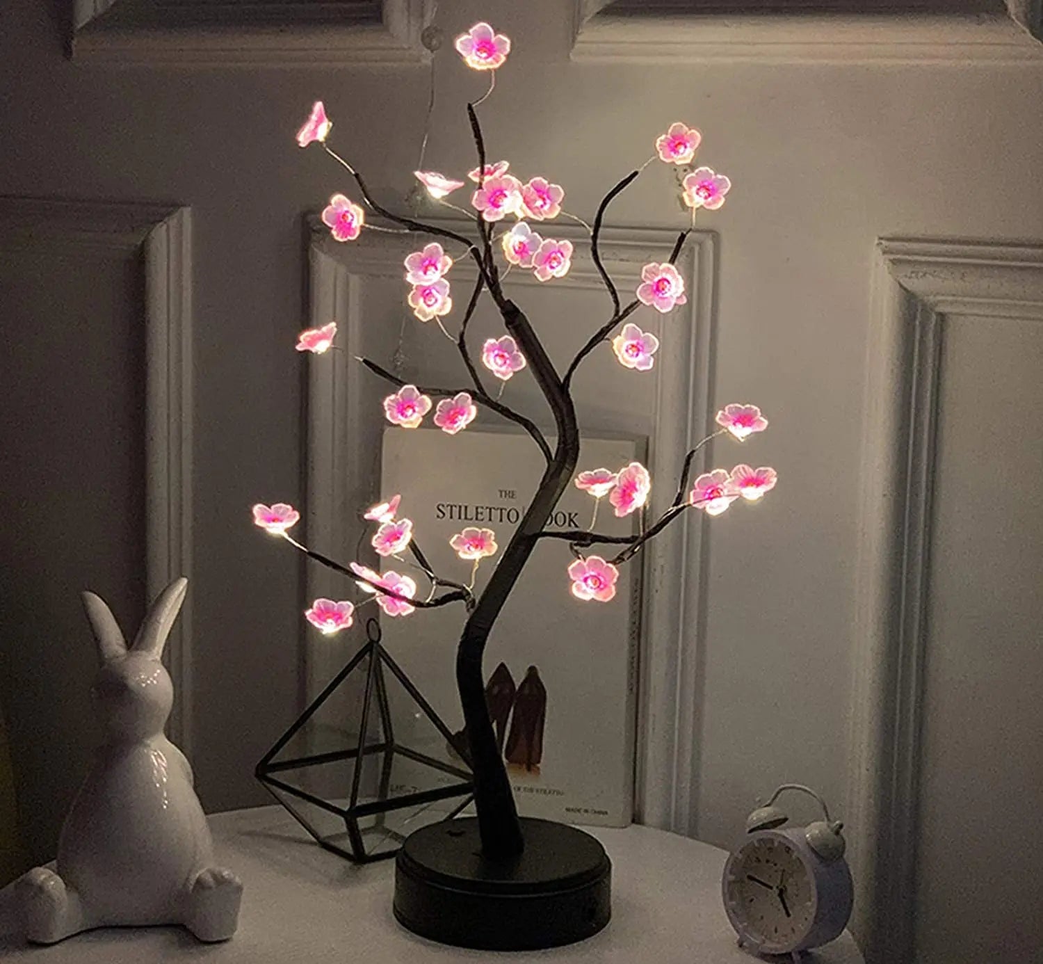 Home Decoration Usb/Battery Powered Touch Switch Warm White Artificial Bonsai Cherry Blossom Desktop Tree LED Lamp Light