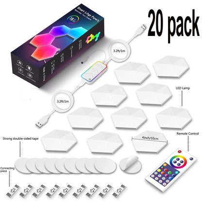 RGBIC Smart Bluetooth LED Hexagon Wall Light App/Remote Control Geometric Modular Music Sync Night Light Game Living Room Decor
