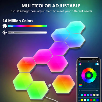 RGBIC Smart Bluetooth LED Hexagon Wall Light App/Remote Control Geometric Modular Music Sync Night Light Game Living Room Decor
