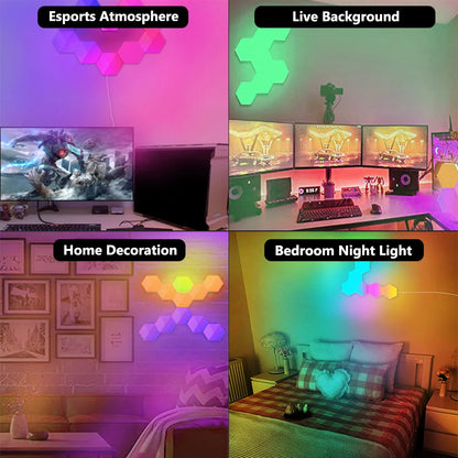RGBIC Smart Bluetooth LED Hexagon Wall Light App/Remote Control Geometric Modular Music Sync Night Light Game Living Room Decor
