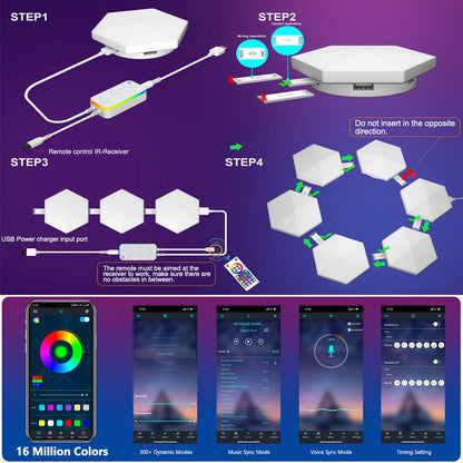 RGBIC Smart Bluetooth LED Hexagon Wall Light App/Remote Control Geometric Modular Music Sync Night Light Game Living Room Decor