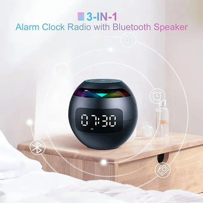 Roundnes Clock Bluetooth Speaker FM Radio Sound Box Dual Wecker Subwoofer Musik-Player TF Karte Lautsprecher Wireless Mini Sound