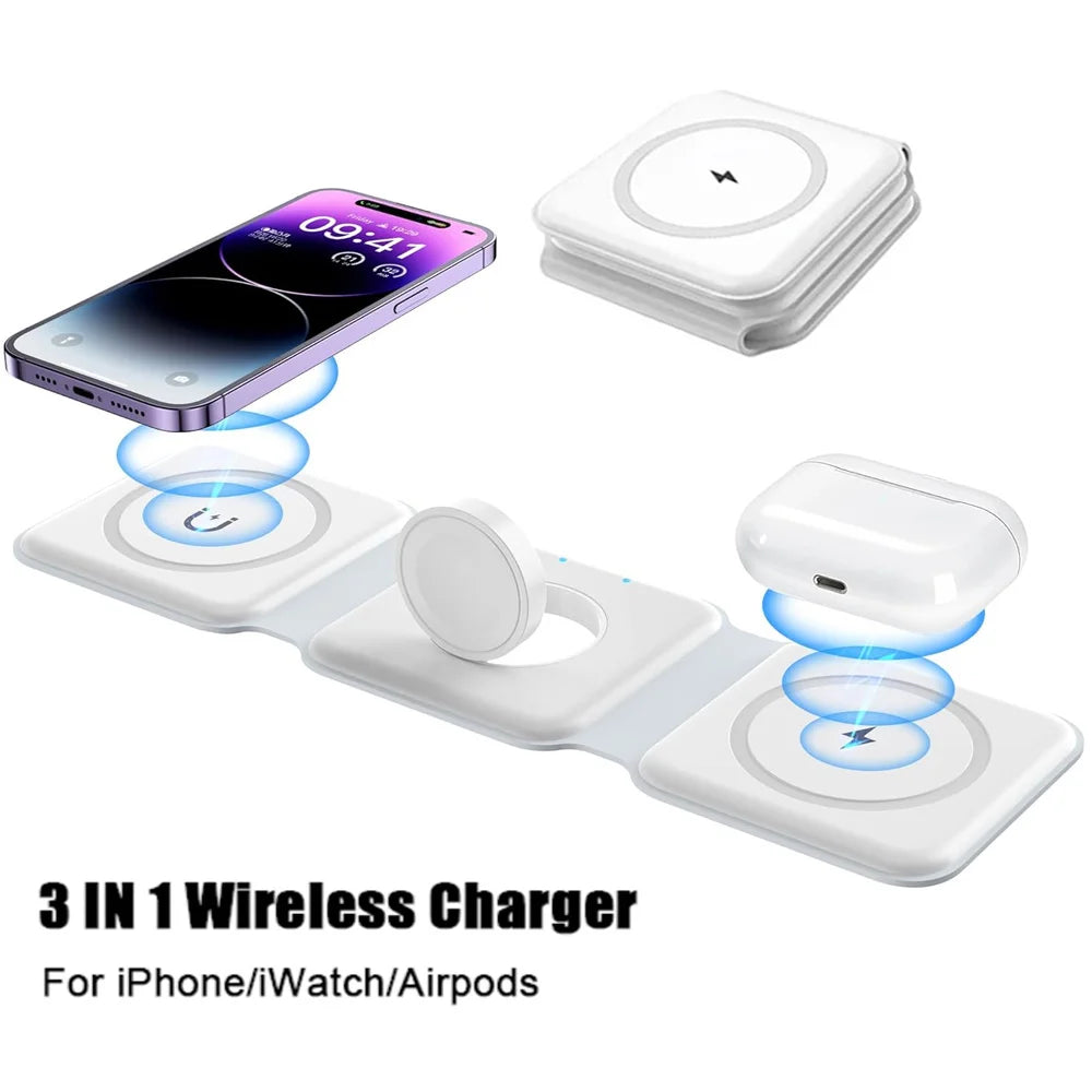 30W 3 in 1 Magnetic Wireless Charger Pad Stand for Iphone 14 13 15 Pro Max 8 Airpods Iwatch Fast Wireless Charging Dock Station