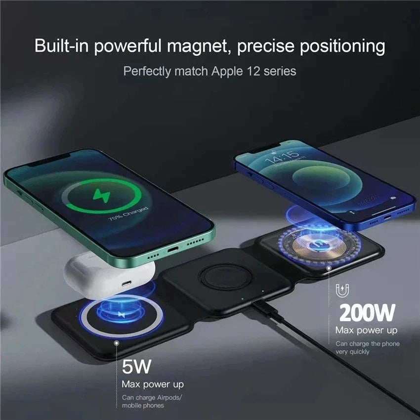 30W 3 in 1 Magnetic Wireless Charger Pad Stand for Iphone 14 13 15 Pro Max 8 Airpods Iwatch Fast Wireless Charging Dock Station
