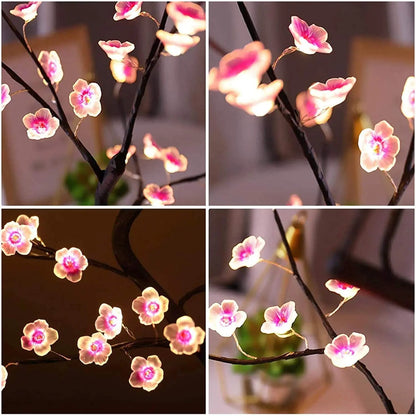 Home Decoration Usb/Battery Powered Touch Switch Warm White Artificial Bonsai Cherry Blossom Desktop Tree LED Lamp Light