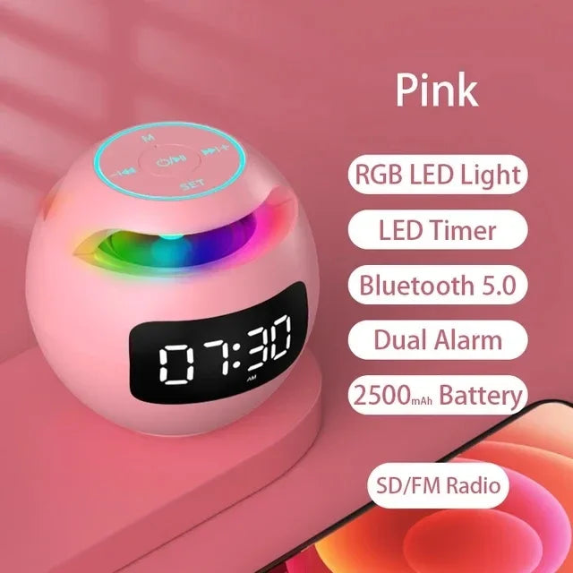 Roundnes Clock Bluetooth Speaker FM Radio Sound Box Dual Wecker Subwoofer Musik-Player TF Karte Lautsprecher Wireless Mini Sound