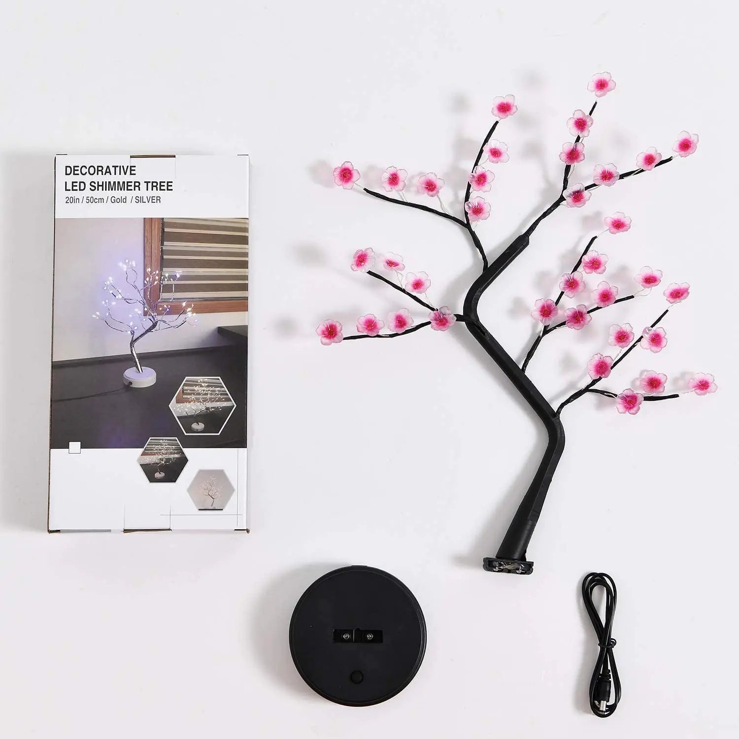 Home Decoration Usb/Battery Powered Touch Switch Warm White Artificial Bonsai Cherry Blossom Desktop Tree LED Lamp Light