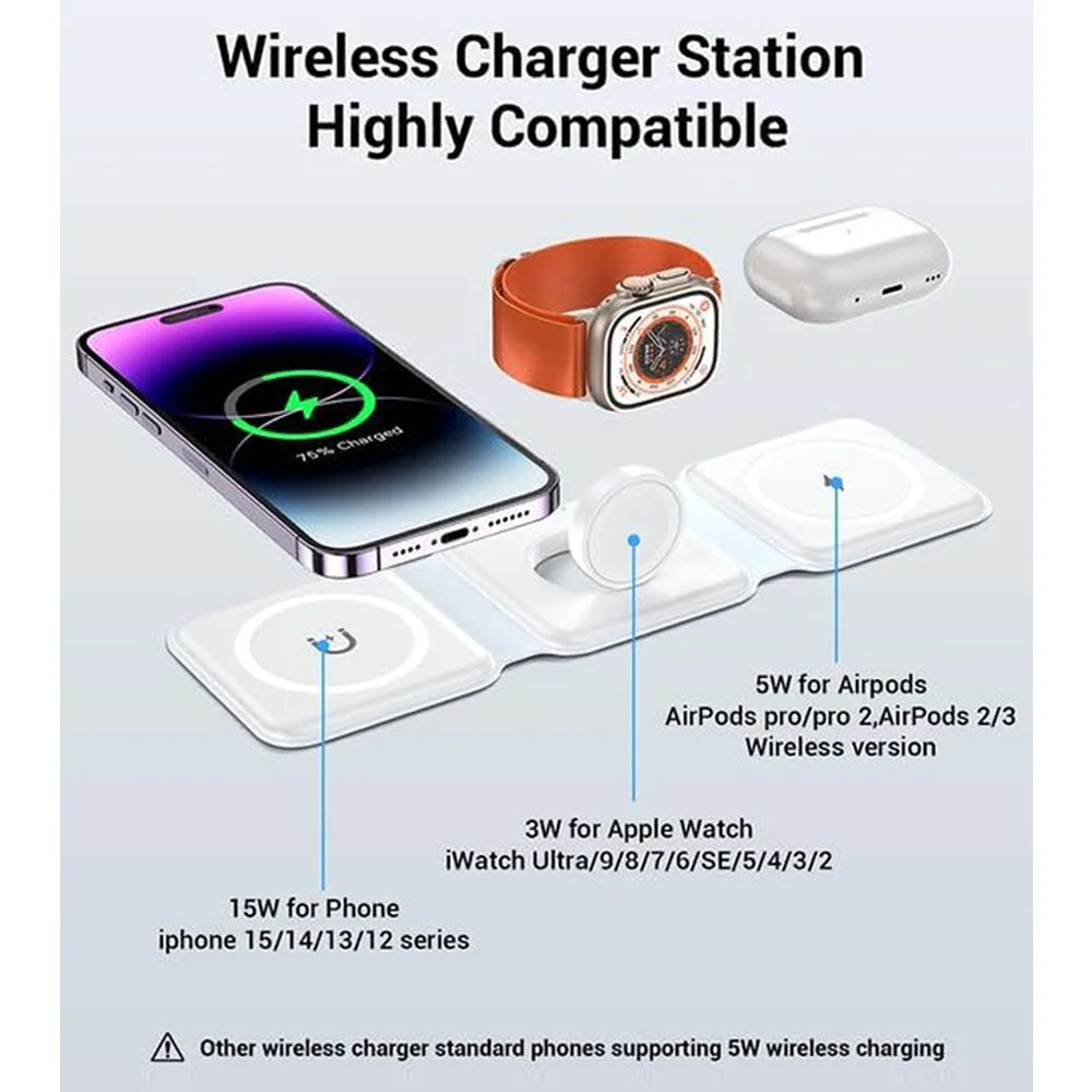 30W 3 in 1 Magnetic Wireless Charger Pad Stand for Iphone 14 13 15 Pro Max 8 Airpods Iwatch Fast Wireless Charging Dock Station