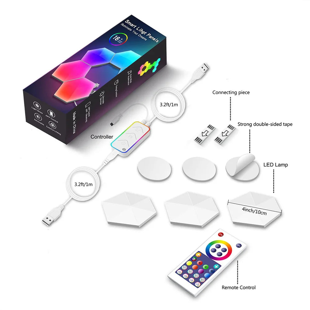 RGBIC Smart Bluetooth LED Hexagon Wall Light App/Remote Control Geometric Modular Music Sync Night Light Game Living Room Decor