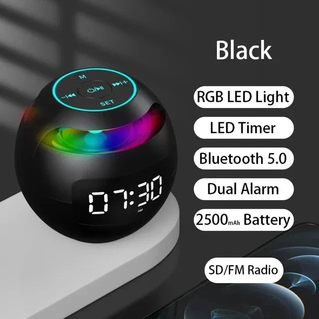 Roundnes Clock Bluetooth Speaker FM Radio Sound Box Dual Wecker Subwoofer Musik-Player TF Karte Lautsprecher Wireless Mini Sound