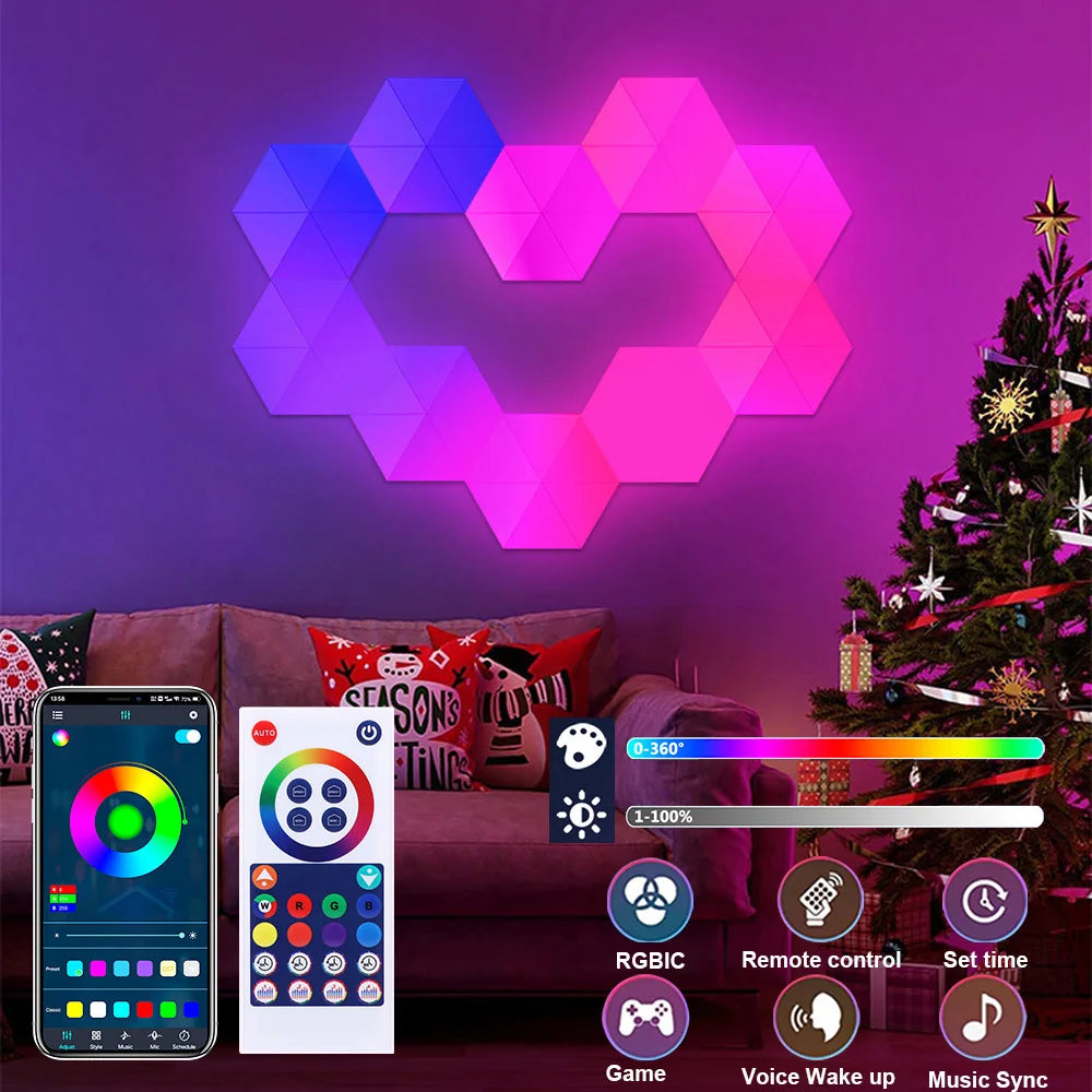 RGBIC Smart Bluetooth LED Hexagon Wall Light App/Remote Control Geometric Modular Music Sync Night Light Game Living Room Decor