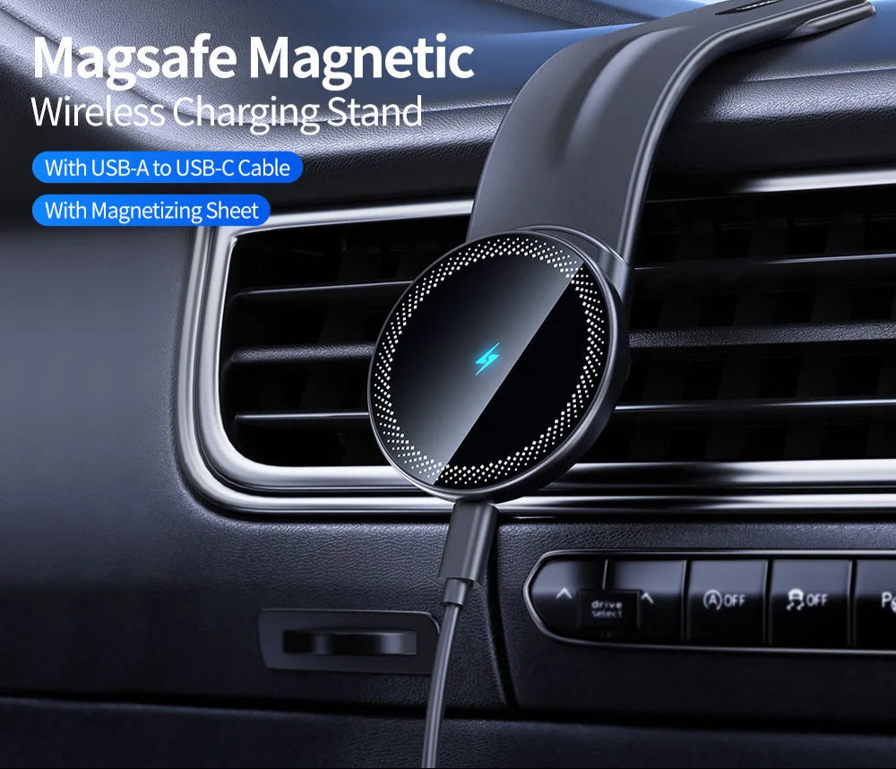 15W Wireless Car Charger Bendable Magnetic Car Phone Holder for Macsafe for Iphone 15 14 13 Pro Max Phone Holder in Car